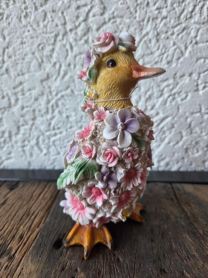 Clayre & Eef eend met bloemen – landelijke woondecoratie, Verzamelen, Beelden en Beeldjes, Zo goed als nieuw, Dier, Ophalen of Verzenden