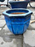 Blauwe bloempot, Rond, Zo goed als nieuw, Aardewerk, Ophalen