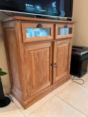 Teakhouten hoge kast met 2 deuren en 2 lades (dressoir) beschikbaar voor biedingen