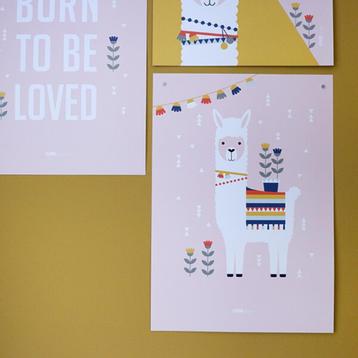 Kinderposter Muurposter Poster Loved Lama Roze A3 ANNIdesign beschikbaar voor biedingen