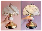 Hollywood Regency tafellamp glas, porselein, goudkleurig, Huis en Inrichting, Lampen | Tafellampen, Ophalen of Verzenden, Zo goed als nieuw