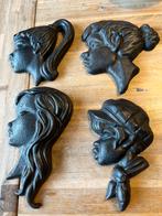 4 vintage gietijzeren muurhangers hoofdjes, Ophalen of Verzenden, Zo goed als nieuw