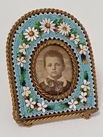 Antiek brocante miniatuur micro mozaïek foto lijstje set, Ophalen of Verzenden