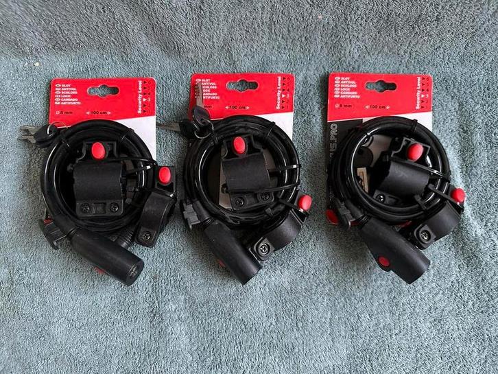 3x Maxxus sleutelslot met bevestiging 8 x 1500 mm, Fietsen en Brommers, Fietsaccessoires | Fietssloten, Nieuw, Kabelslot, Ophalen of Verzenden