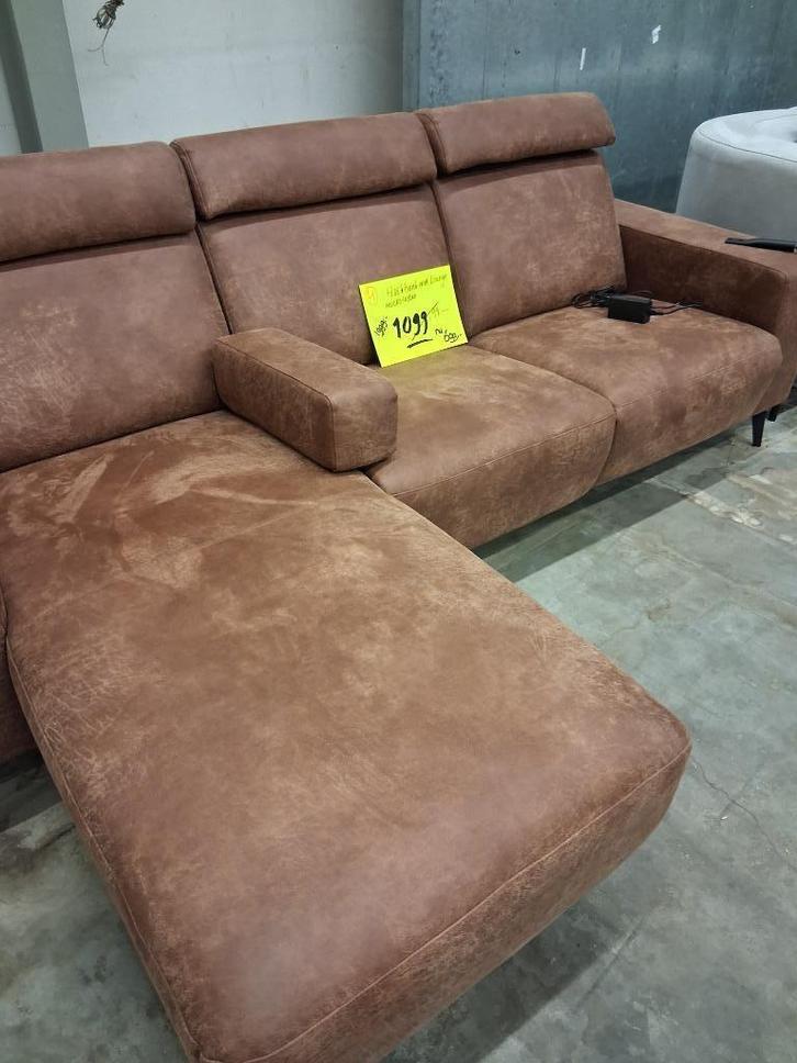 Hoekbank microleder cognac Outlet Pronto Wonen, Huis en Inrichting, Banken | Bankstellen, Nieuw, Vierpersoons of meer, 200 tot 250 cm