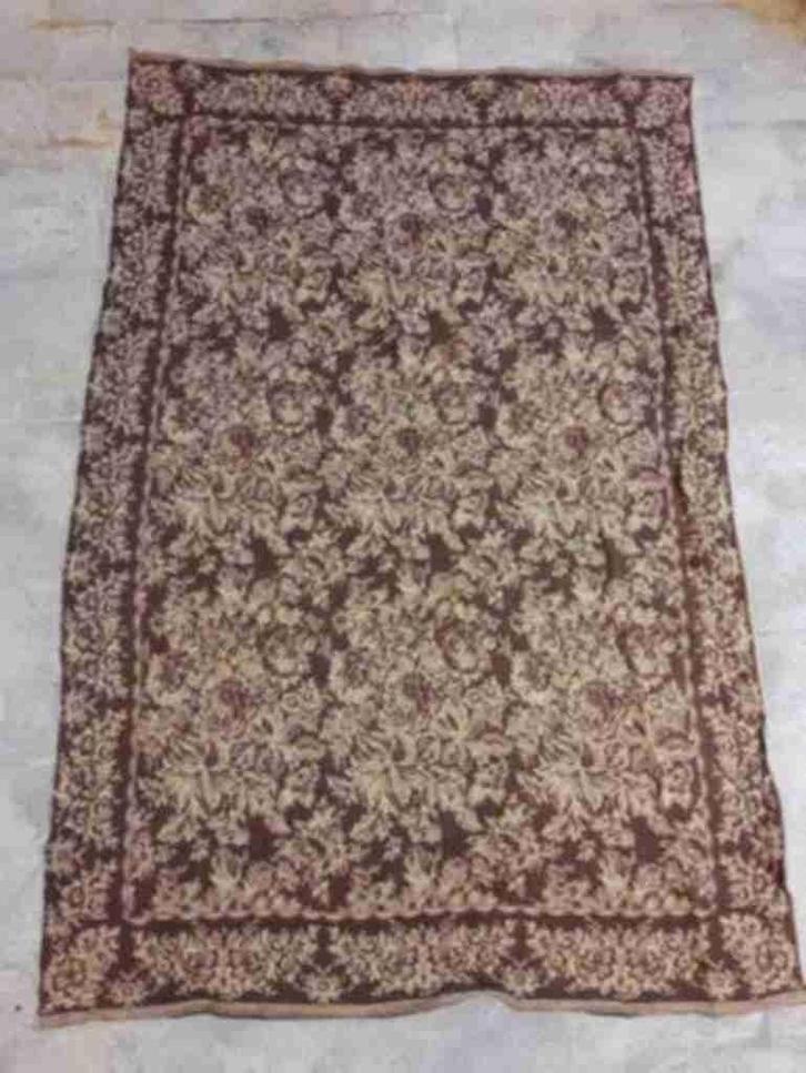 Vintage foulard woonkleed bloemen beige groen bruin, Huis en Inrichting, Stoffering | Tapijten en Kleden, Gebruikt, 200 cm of meer