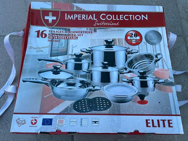 Imperial Collection 16-delige Pannenset - Nieuwstaat, Huis en Inrichting, Keuken | Potten en Pannen, Nieuw, Pannenset, Rvs, Inductieplaat