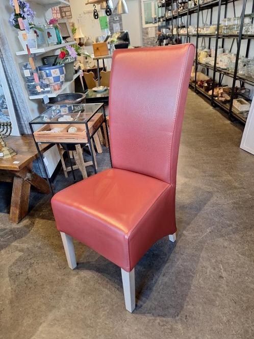 Set van 6 leren eetkamerstoelen, zgan, Huis en Inrichting, Stoelen, Zo goed als nieuw, Vijf, Zes of meer stoelen, Hout, Leer, Rood