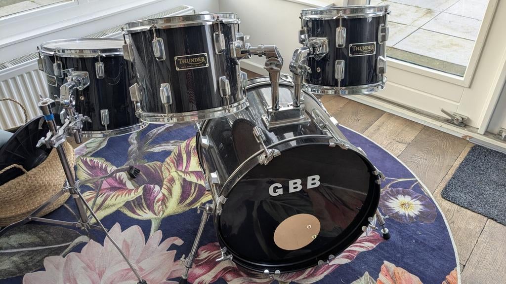 Drumstel 'Thunder' zwart, Muziek en Instrumenten, Ophalen, Gebruikt, Overige merken