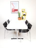 SETPRIJS! vintage witte eettafel zwarte stoelen chroom, Gebruikt, -, -, -