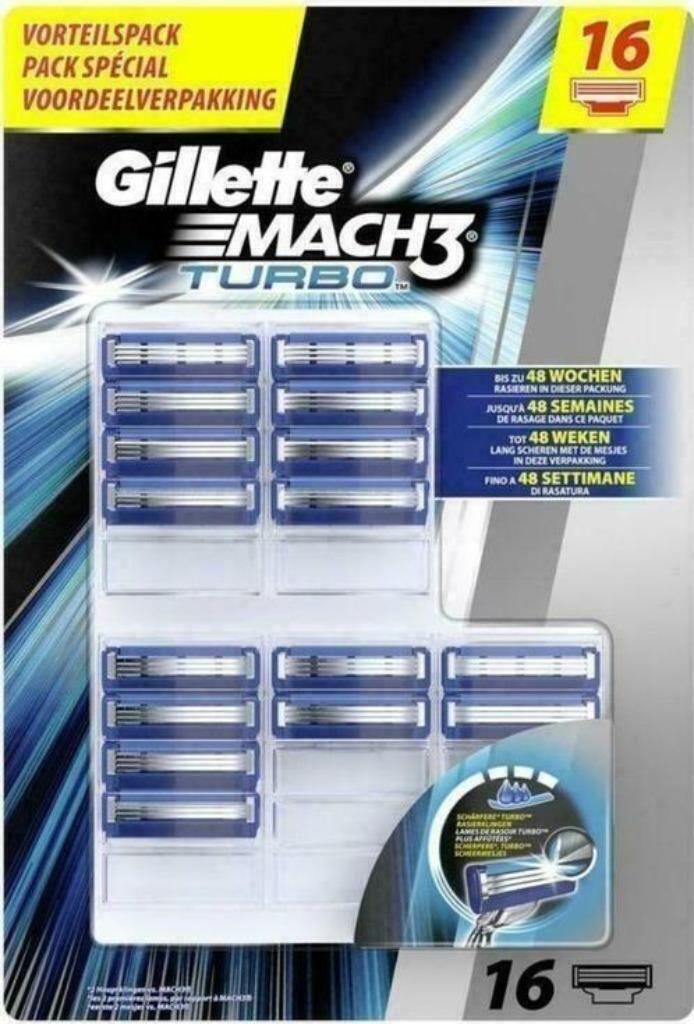 Gillette Mach3 Mach 3 Turbo 16 stuks scheermesjes, Sieraden, Tassen en Uiterlijk, Uiterlijk | Gezichtsverzorging, Nieuw, Verzorging