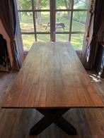 Massief teak teakhouten tafel met extra dikke stalen poten, Huis en Inrichting, Tafels | Eettafels, Ophalen, Teakhout, 200 cm of meer