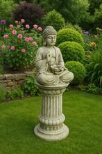 boeddha met lotus tuinbeeld op sokkel, Ophalen, Steen, Www.bossewinkel.nl, Www.bossewinkel.nl