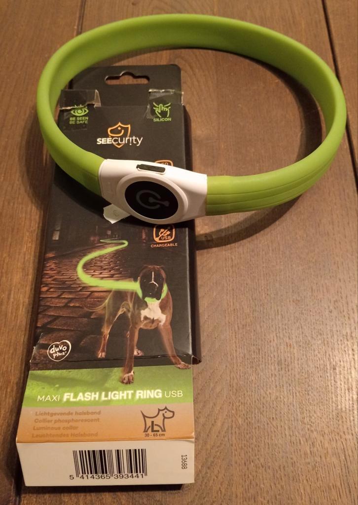 Duvo plus Maxi lichtgevende groene halsband, Dieren en Toebehoren, Hondenhalsbanden en Penningen, Zo goed als nieuw, Verlicht