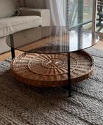 Vintage rotan salontafel met rookglas, Huis en Inrichting, Tafels | Salontafels, Ophalen, Gebruikt, 50 tot 100 cm, Retro, rotan, vintage, 70s, jaren zeventig.