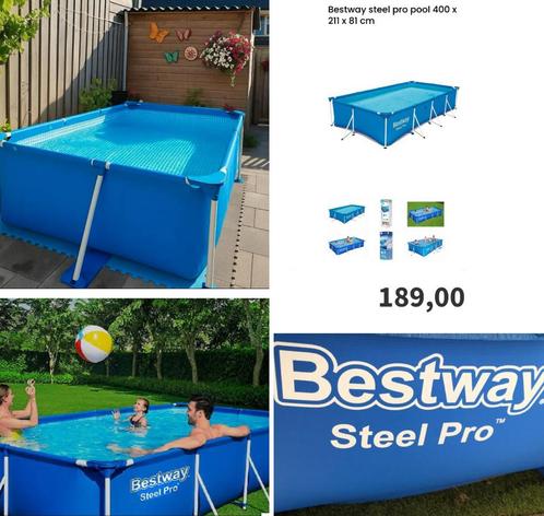 Groot zwembad 4 meter! Bestway steel pro rechthoek 4.00x2.11, Tuin en Terras, Zwembaden, Zo goed als nieuw, Opzetzwembad, 80 tot 120 cm