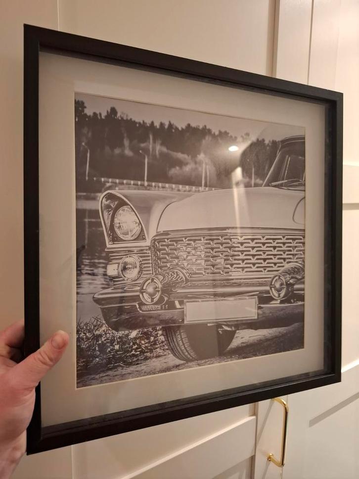 Schilderij: Vintage Auto in Zwart-Wit, Antiek en Kunst, Kunst | Tekeningen en Foto's, Ophalen of Verzenden