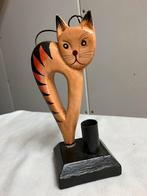 Houten kat beeldje pennenhouder, Verzamelen, Verzenden, Zo goed als nieuw, Dier