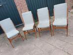 4 Vintage stoelen teak/hout stoffen bekleding ., Huis en Inrichting, Stoelen, Ophalen, Hout, Gebruikt, Bruin