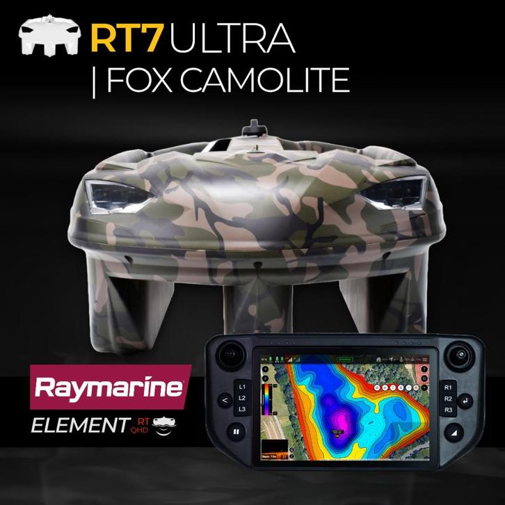 Carplounge RT7 | Voerboot | Raymarine Element | GPS | CAMO, Watersport en Boten, Hengelsport | Karpervissen, Nieuw, Complete set