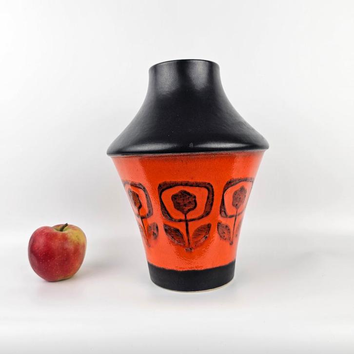 West-Duitse Fat Lava vaas Dumler & Breiden 14/25 oranje, Antiek en Kunst, Antiek | Vazen, Ophalen of Verzenden