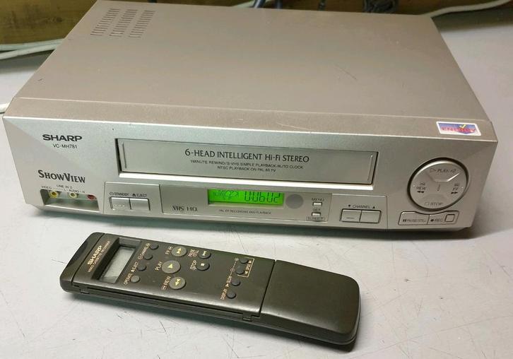 Sharp videorecorder 6 koppen vc-mh781 + afstandsbediening, Audio, Tv en Foto, Videospelers, Gebruikt, Ophalen of Verzenden