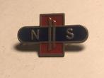 Metalen NS NEDERLANDSE SPOORWEGEN Broche (Rood/Blauw)., Verzenden, Zo goed als nieuw, Transport, Speldje of Pin