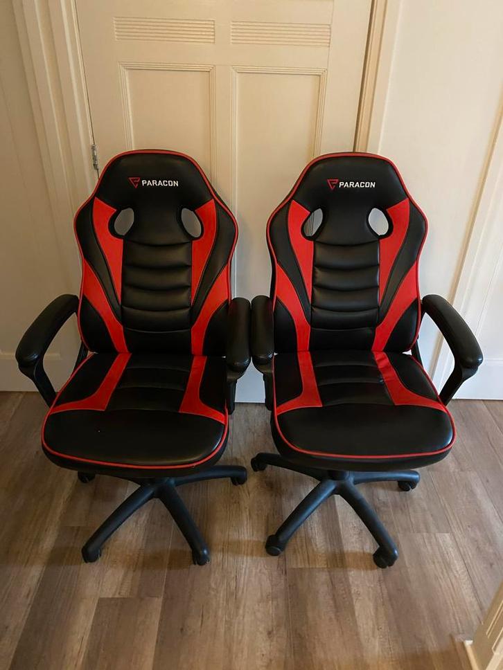 2 Gaming Bureaustoelen - Paragon - Zwart/Rood, Huis en Inrichting, Bureaustoelen, Gebruikt, Bureaustoel, Zwart, Gaming bureaustoel