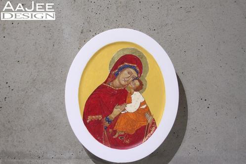 Icoon op lindehout - Traditioneel gemaakt - Temperatechniek, Antiek en Kunst, Antiek | Religie, Ophalen of Verzenden