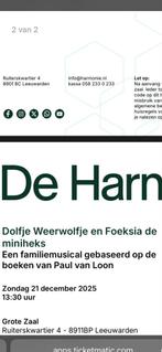 2 tickets dolfje weerwolfje en foeksia de miniheks theater, Tickets en Kaartjes, Twee personen