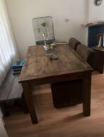 Eettafel met 2 stoelen en bankje, Huis en Inrichting, Tafels | Eettafels, Gebruikt, 150 tot 200 cm, Vier personen, Rechthoekig