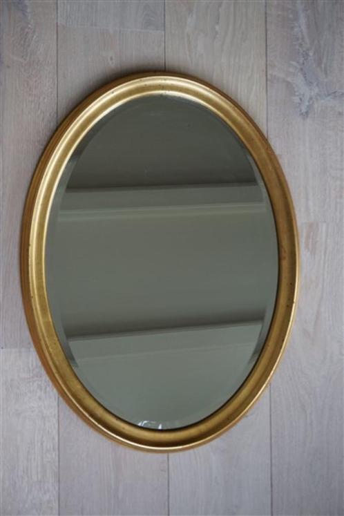 Vintage spiegel hout - goud, Huis en Inrichting, Woonaccessoires | Spiegels, Gebruikt, 50 tot 75 cm, Minder dan 100 cm, Ovaal