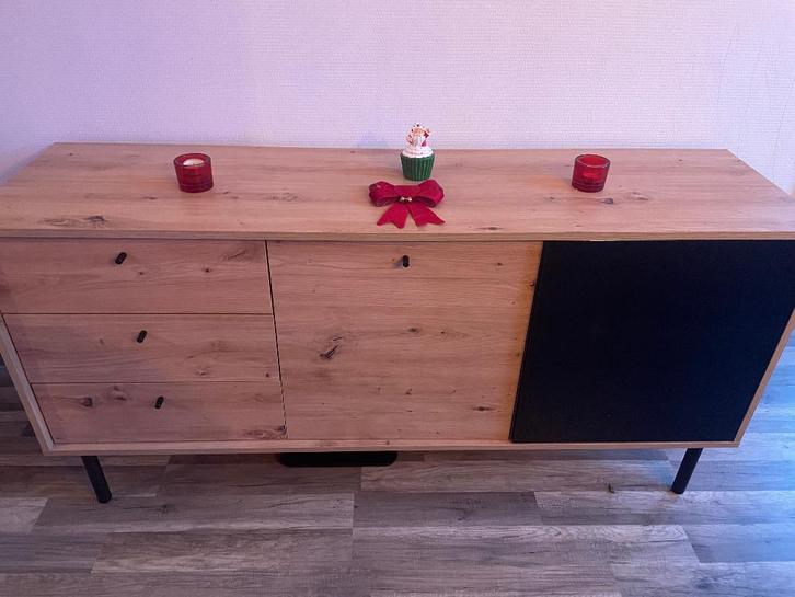 Dressoir Fiona - Eiken - Zwart - 151 cm, Huis en Inrichting, Kasten | Dressoirs, Zo goed als nieuw, 100 tot 150 cm, 50 tot 75 cm