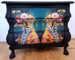 Artistiek zwart buikkastje, ladekast “Glamour tijger", Huis en Inrichting, Zo goed als nieuw, 3 of 4 laden, Minder dan 100 cm