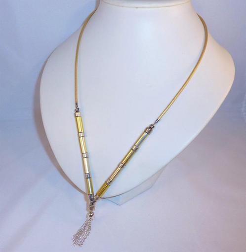 Exclusieve handgemaakte aluminium ketting aan leren koord, Sieraden, Tassen en Uiterlijk, Kettingen, Nieuw, Overige materialen