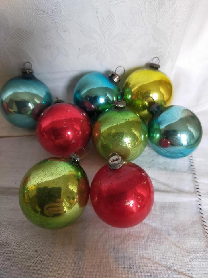 Kleine lieve oude kerstballen, featherthree, brocante staat., Diversen, Kerst, Gebruikt, Ophalen of Verzenden