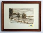 Aquarel "Sneeuw bij 't meer" door H.J. Plettenburg, Ophalen of Verzenden