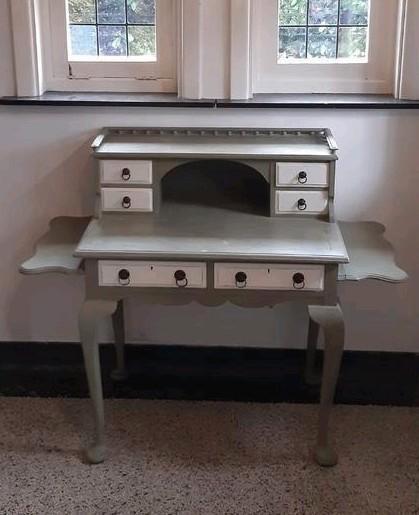 Antiek franse kaptafel fruitbomenhout groen met witte lades, Huis en Inrichting, Tafels | Kaptafels, Gebruikt, Minder dan 100 cm