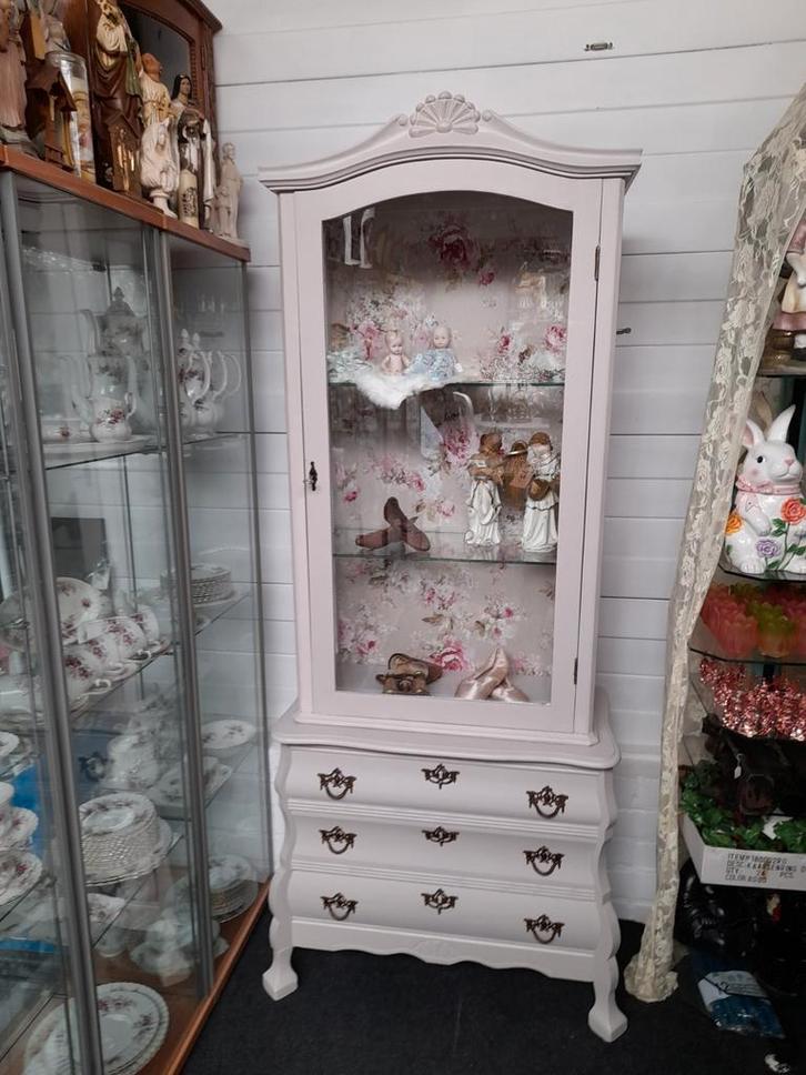 Mooie brocante vitrine kast 2 delen, Huis en Inrichting, Kasten | Vitrinekasten, Zo goed als nieuw, Minder dan 100 cm, 50 tot 100 cm