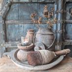 Landelijke sfeerset, houten pot, oude borstel India, sober, Ophalen of Verzenden, Nieuw, Hout