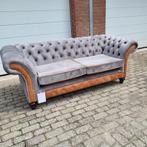 Chesterfield bank cognac kleur leer met grijze stof., Chesterfield, Nieuw, 75 tot 100 cm, Ophalen