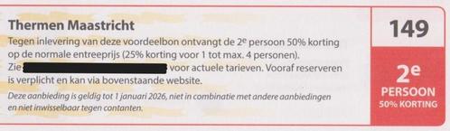 Thermen Maastricht. 2e persoon 50% korting. Postcode bon 149, Tickets en Kaartjes, Kortingen en Cadeaubonnen, Twee personen, Spa of Sauna