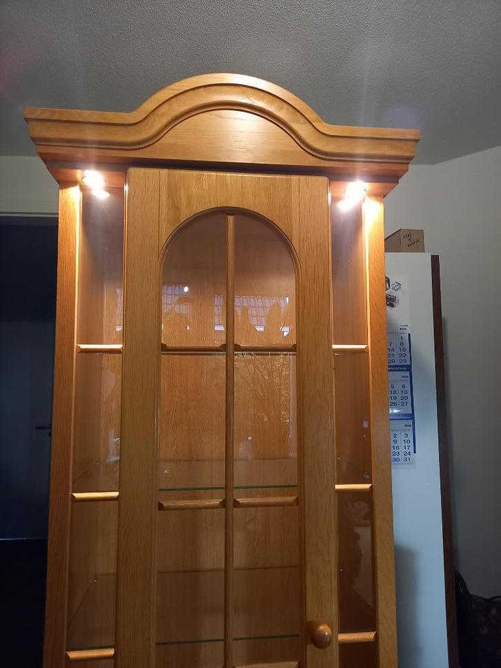 Blank eiken 5-delige vitrine-, tv kast met verlichting., Huis en Inrichting, Kasten | Televisiemeubels, Gebruikt, 200 cm of meer