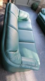 Groen lederen bankstel, 2 en 3 zit. Zetel, salon, Huis en Inrichting, Banken | Bankstellen, Ophalen, 150 tot 200 cm, Zo goed als nieuw