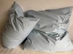 Veren kussen met katoenen tijk, Huis en Inrichting, Woonaccessoires | Kussens, Ophalen, Gebruikt, Blauw, Rechthoekig