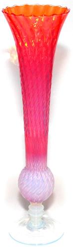 Prachtige Antieke Murano Oranje Roze Opaal Glas Trompetvaas, Antiek en Kunst, Verzenden