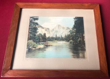 Half Dome - Californië / lijst met oude foto print prent beschikbaar voor biedingen