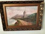 Antiek Schilderij Zeegezicht met Vuurtoren, Antiek en Kunst, Kunst | Schilderijen | Klassiek, Ophalen of Verzenden