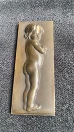 Plaquette brons naakt kind bouchardon medaille penning, Antiek en Kunst, Ophalen of Verzenden