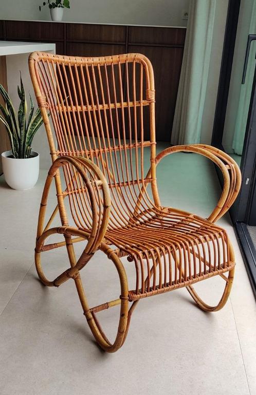Prachtige vintage Rohé Noordwolde leeszetel, Huis en Inrichting, Stoelen, Zo goed als nieuw, Eén, Riet of Rotan, Bruin, Ophalen